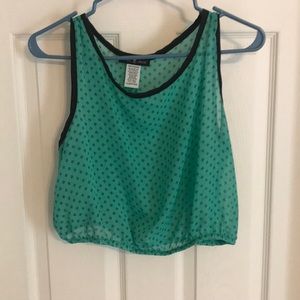 Blue green crop top with black trim